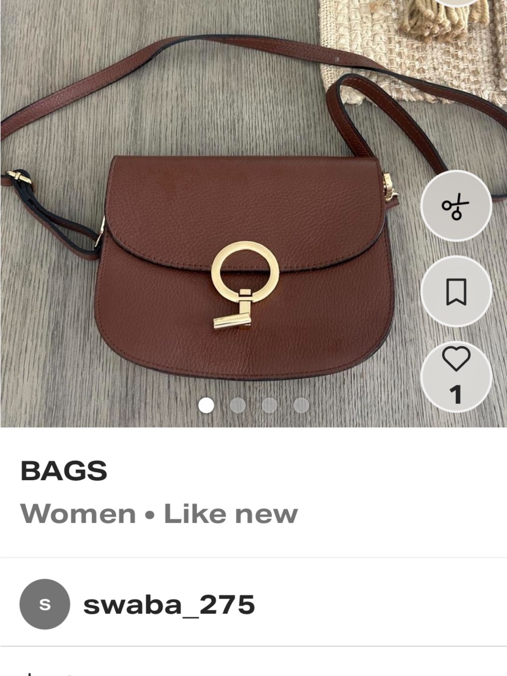 Italian Brown Crossbody Bag with Gold Ring Accent